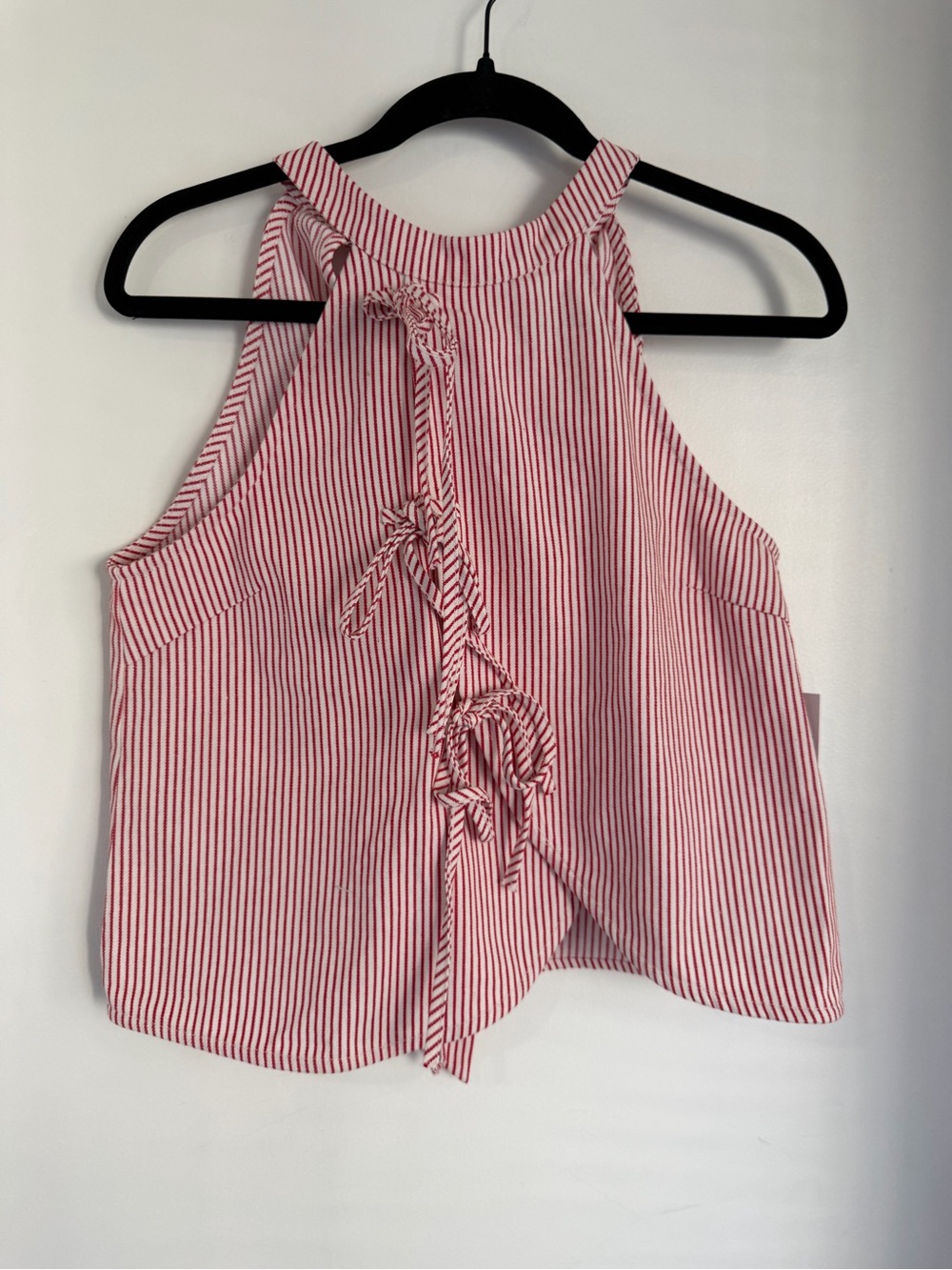 TCEC Red and White Striped Halter Tie-Neck Top NWT